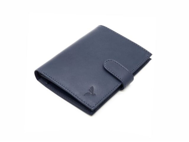 La Guêpe - Petite Maroquinerie - Portefeuille "Luxe" en cuir bleu fermeture patte - 13 cm 4 volets - PM-016-01