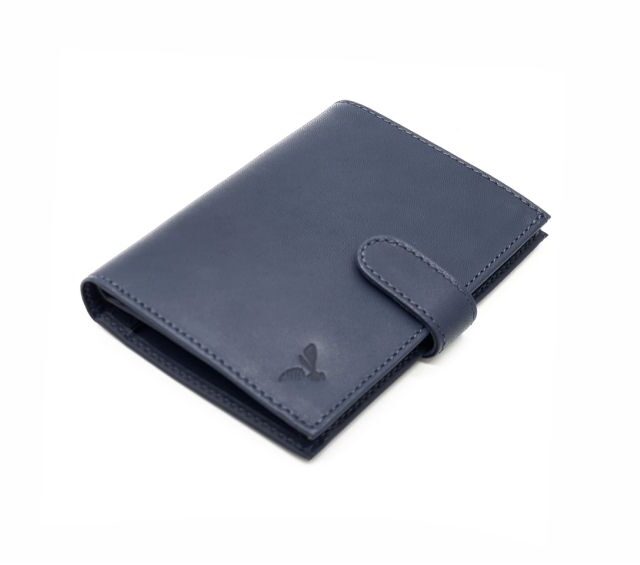 La Guêpe - Petite Maroquinerie - Portefeuille "Luxe" en cuir bleu fermeture patte - 13 cm 4 volets - PM-016-01