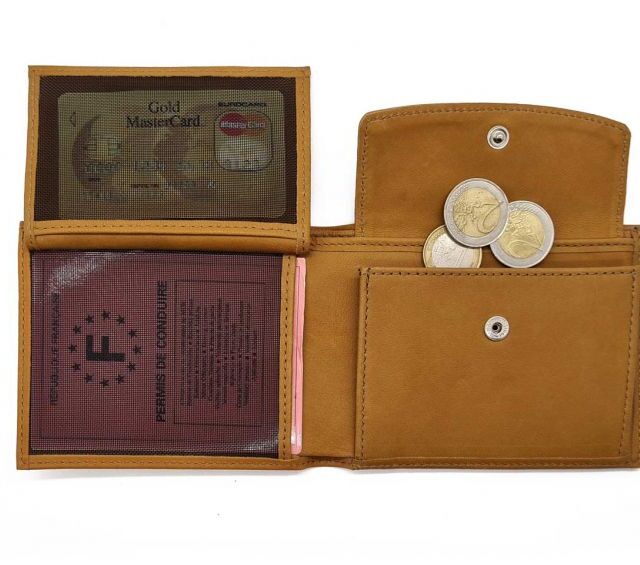 La Guêpe - Petite Maroquinerie - Portefeuille "Luxe" en cuir gold - 12 cm 3 volets à l'italienne - PM-015-01