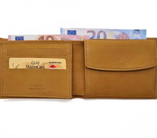 La Guêpe - Petite Maroquinerie - Portefeuille "Luxe" en cuir gold - 12 cm 3 volets à l'italienne - PM-015-01