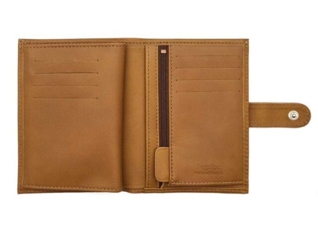 La Guêpe - Petite Maroquinerie - Portefeuille "Luxe" en cuir gold fermeture patte - 13 cm 4 volets - PM-016-01