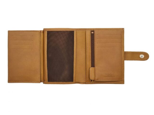 La Guêpe - Petite Maroquinerie - Portefeuille "Luxe" en cuir gold fermeture patte - 13 cm 4 volets - PM-016-01