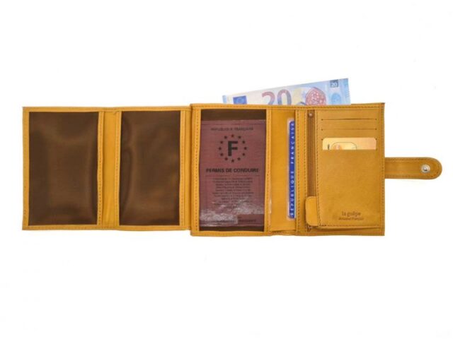 La Guêpe - Petite Maroquinerie - Portefeuille "Luxe" en cuir gold fermeture patte - 13 cm 4 volets - PM-016-01