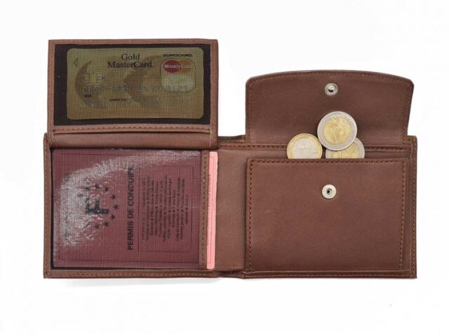 La Guêpe - Petite Maroquinerie - Portefeuille "Luxe" en cuir marron - 12 cm 3 volets à l'italienne - PM-015-01