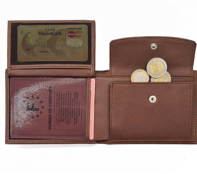 La Guêpe - Petite Maroquinerie - Portefeuille "Luxe" en cuir marron - 12 cm 3 volets à l'italienne - PM-015-01