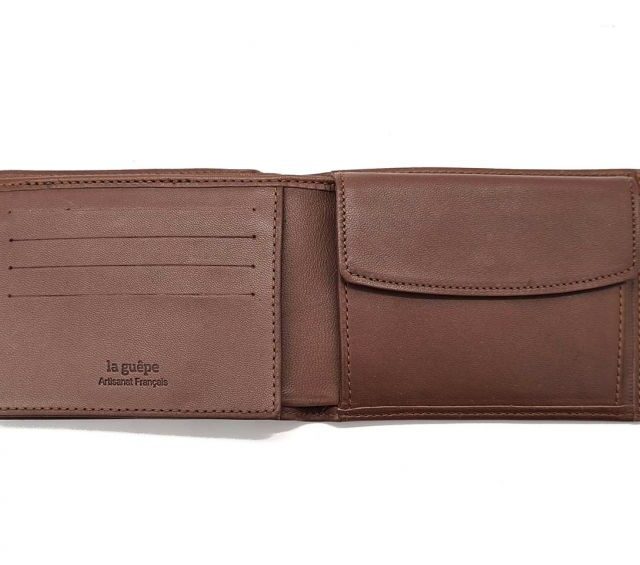 La Guêpe - Petite Maroquinerie - Portefeuille "Luxe" en cuir marron - 12 cm 3 volets à l'italienne - PM-015-01