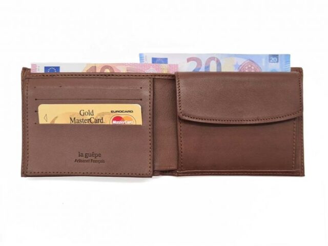 La Guêpe - Petite Maroquinerie - Portefeuille "Luxe" en cuir marron - 12 cm 3 volets à l'italienne - PM-015-01