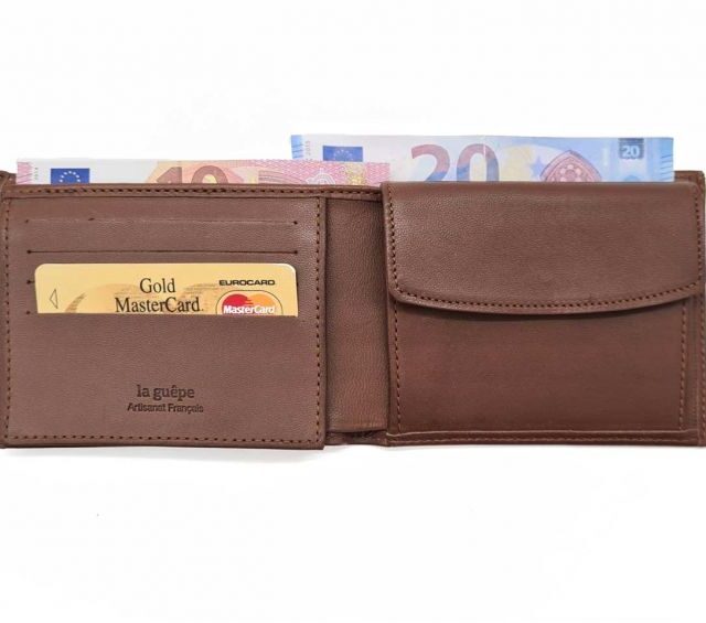 La Guêpe - Petite Maroquinerie - Portefeuille "Luxe" en cuir marron - 12 cm 3 volets à l'italienne - PM-015-01