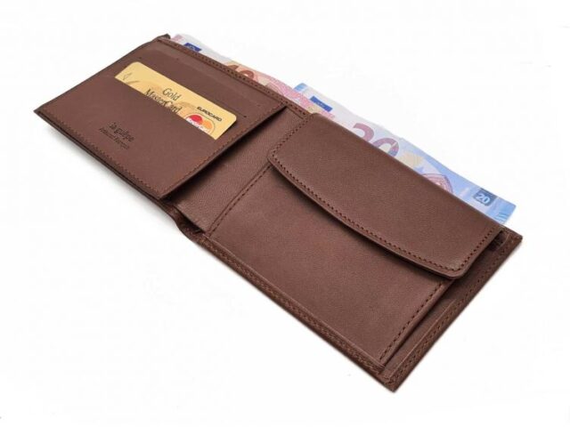 La Guêpe - Petite Maroquinerie - Portefeuille "Luxe" en cuir marron - 12 cm 3 volets à l'italienne - PM-015-01