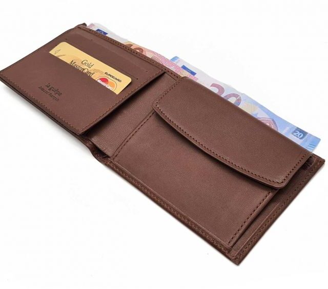 La Guêpe - Petite Maroquinerie - Portefeuille "Luxe" en cuir marron - 12 cm 3 volets à l'italienne - PM-015-01