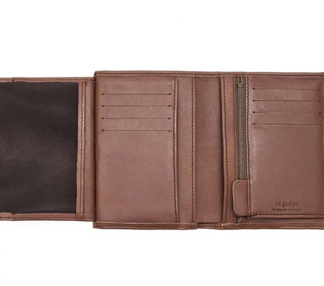 La Guêpe - Petite Maroquinerie - Portefeuille "Luxe" en cuir marron - 13 cm