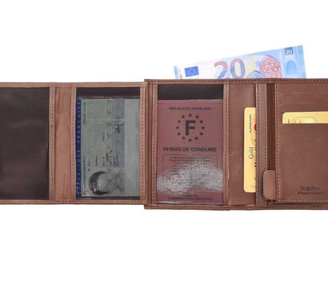 La Guêpe - Petite Maroquinerie - Portefeuille "Luxe" en cuir marron - 13 cm - PM-028-01