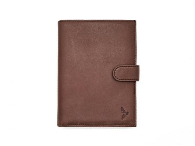 La Guêpe - Portefeuille “Luxe” en cuir marron – 15 cm, 2 volets avec patte – PM-010-01