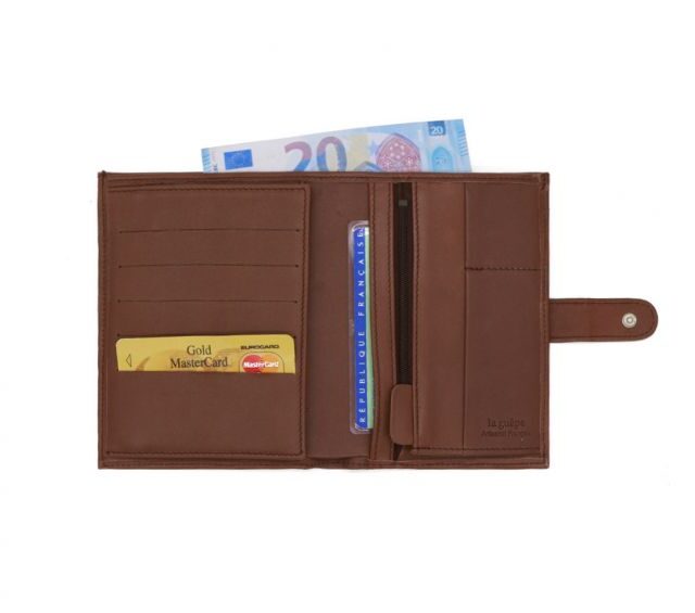 La Guêpe - Petite Maroquinerie - Portefeuille "Luxe" en cuir marron - 15 cm