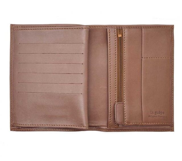 La Guêpe - Petite Maroquinerie - Portefeuille "Luxe" en cuir marron - 15 cm 4 volets - PM-019-01