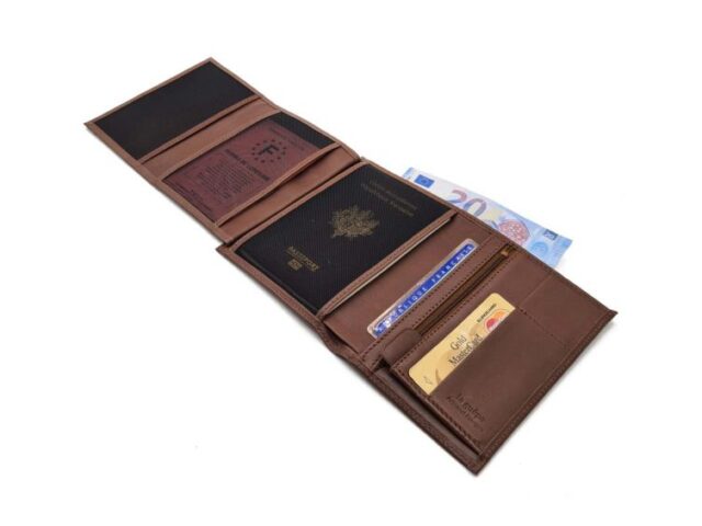 La Guêpe - Petite Maroquinerie - Portefeuille "Luxe" en cuir marron - 15 cm 4 volets - PM-019-01
