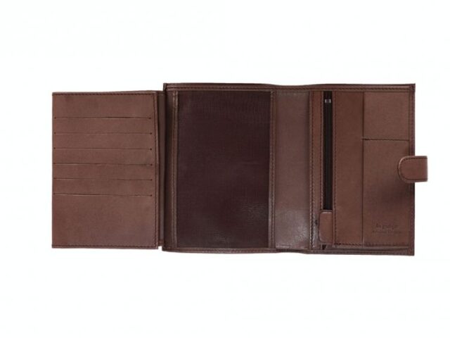La Guêpe - Petite Maroquinerie - Portefeuille "Luxe" en cuir marron avec patte - 15 cm 4 volets - PM-020-01