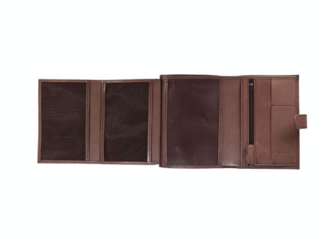 La Guêpe - Petite Maroquinerie - Portefeuille "Luxe" en cuir marron avec patte - 15 cm 4 volets - PM-020-01