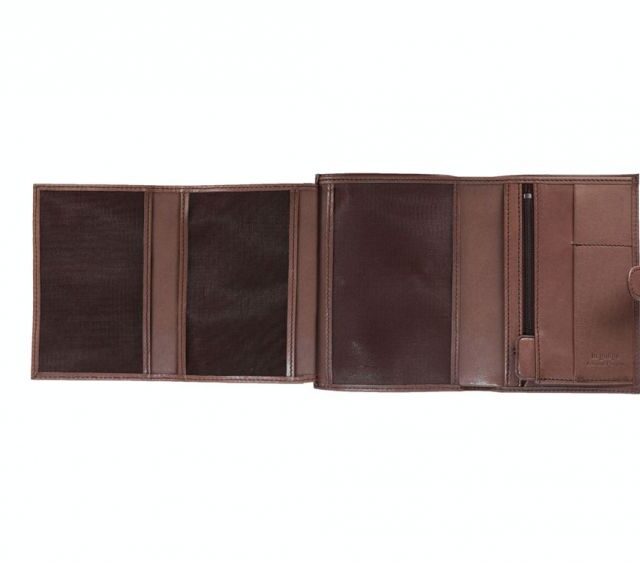 La Guêpe - Petite Maroquinerie - Portefeuille "Luxe" en cuir marron avec patte - 15 cm 4 volets - PM-020-01