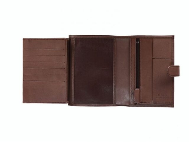 La Guêpe - Petite Maroquinerie - Portefeuille "Luxe" en cuir marron avec patte - 15 cm 4 volets - PM-020-01