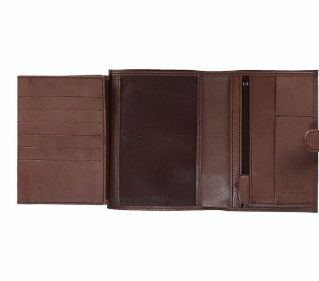 La Guêpe - Petite Maroquinerie - Portefeuille "Luxe" en cuir marron avec patte - 15 cm 4 volets - PM-020-01