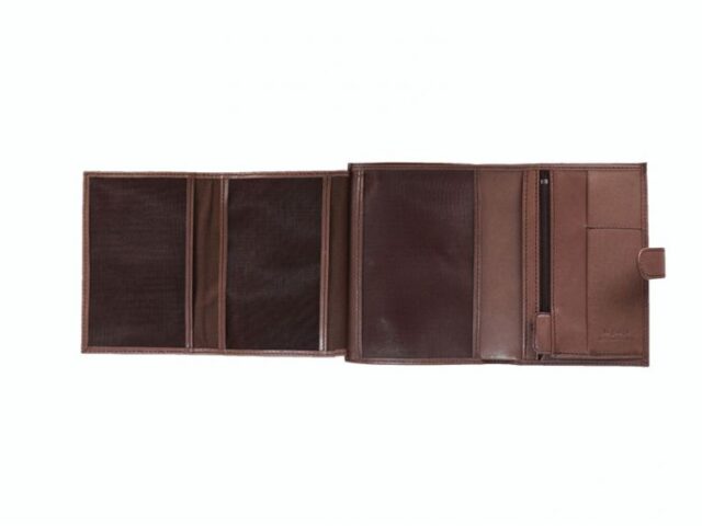 La Guêpe - Petite Maroquinerie - Portefeuille "Luxe" en cuir marron avec patte - 15 cm 4 volets - PM-020-01