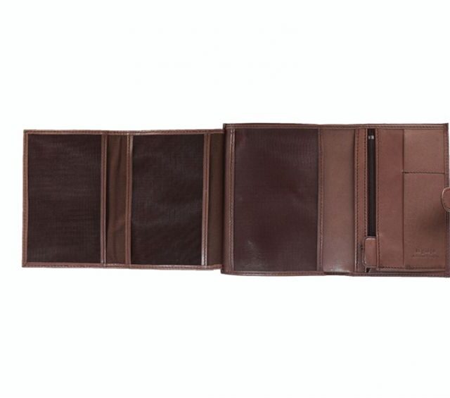 La Guêpe - Petite Maroquinerie - Portefeuille "Luxe" en cuir marron avec patte - 15 cm 4 volets - PM-020-01