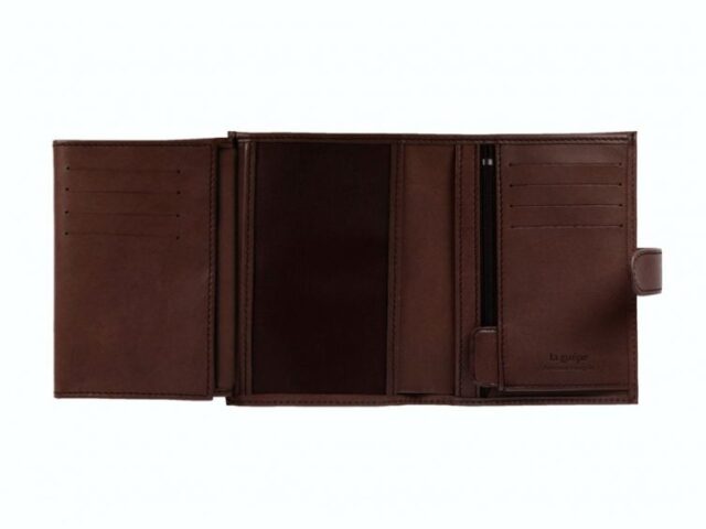 La Guêpe - Petite Maroquinerie - Portefeuille "Luxe" en cuir marron fermeture patte - 13 cm 4 volets - PM-016-01