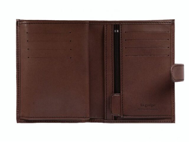 La Guêpe - Petite Maroquinerie - Portefeuille "Luxe" en cuir marron fermeture patte - 13 cm 4 volets - PM-016-01