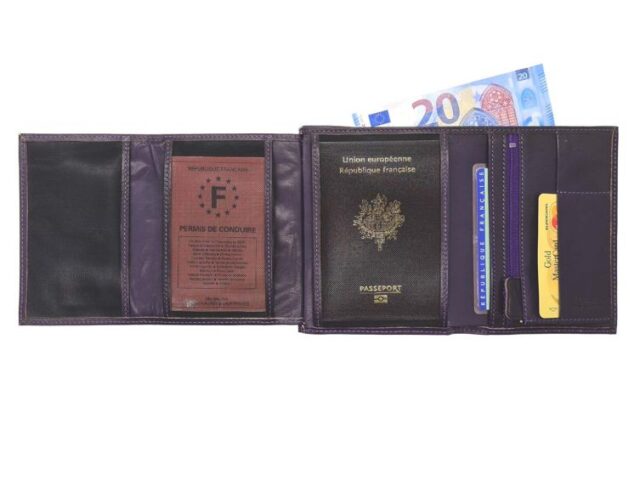 La Guêpe - Petite Maroquinerie - Portefeuille "Luxe" en cuir myrtille - 15 cm 4 volets - PM-019-01