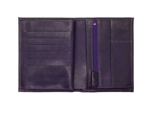 La Guêpe - Petite Maroquinerie - Portefeuille "Luxe" en cuir myrtille - 15 cm 4 volets - PM-019-01