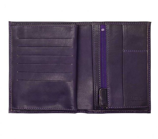 La Guêpe - Petite Maroquinerie - Portefeuille "Luxe" en cuir myrtille - 15 cm 4 volets - PM-019-01