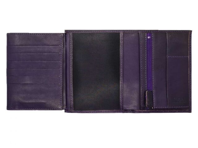 La Guêpe - Petite Maroquinerie - Portefeuille "Luxe" en cuir myrtille - 15 cm 4 volets - PM-019-01