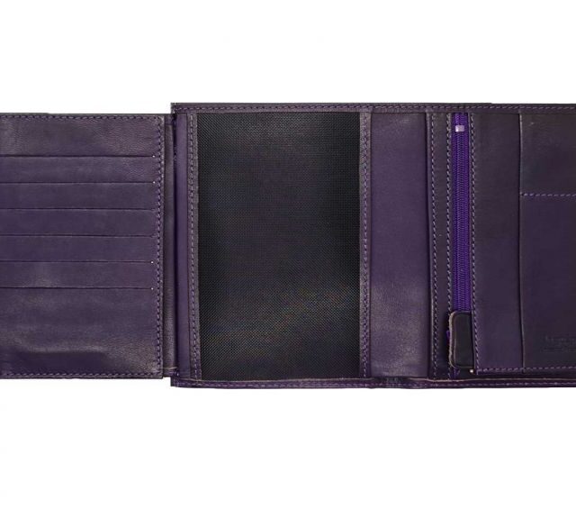 La Guêpe - Petite Maroquinerie - Portefeuille "Luxe" en cuir myrtille - 15 cm 4 volets - PM-019-01