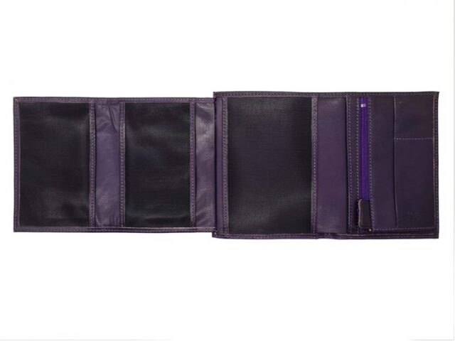 La Guêpe - Petite Maroquinerie - Portefeuille "Luxe" en cuir myrtille - 15 cm 4 volets - PM-019-01