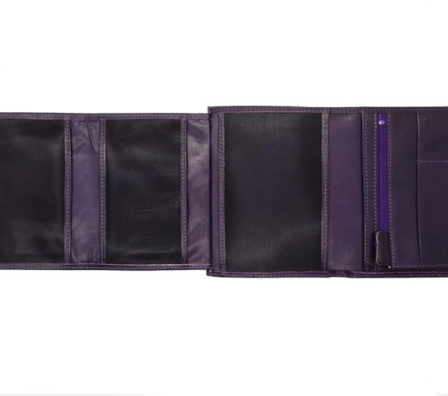 La Guêpe - Petite Maroquinerie - Portefeuille "Luxe" en cuir myrtille - 15 cm 4 volets - PM-019-01