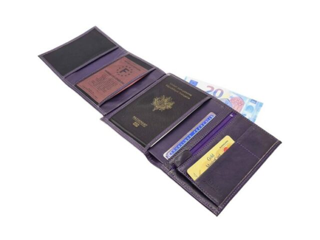 La Guêpe - Petite Maroquinerie - Portefeuille "Luxe" en cuir myrtille - 15 cm 4 volets - PM-019-01