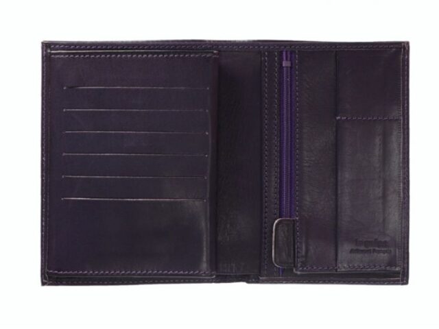 La Guêpe - Petite Maroquinerie - Portefeuille "Luxe" en cuir myrtille - 15 cm 4 volets - PM-019-01