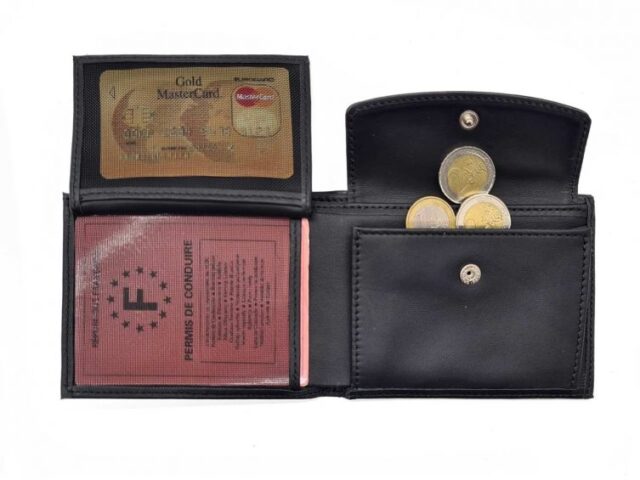 La Guêpe - Petite Maroquinerie - Portefeuille "Luxe" en cuir noir - 12 cm 3 volets à l'italienne - PM-015-01