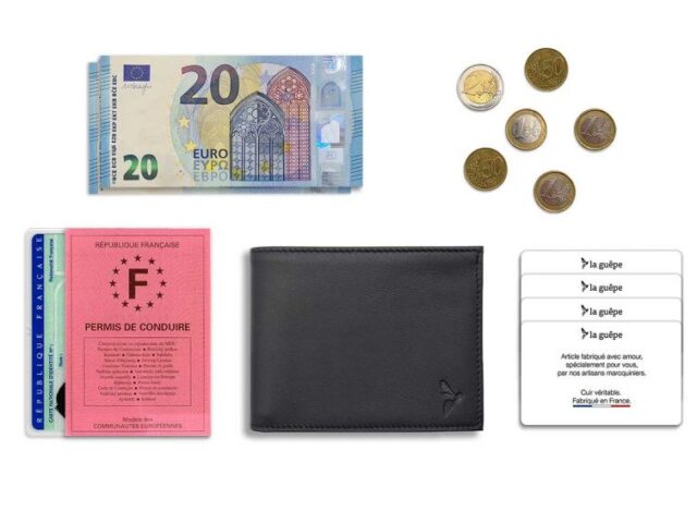 La Guêpe - Petite Maroquinerie - Portefeuille "Luxe" en cuir noir - 12 cm 3 volets à l'italienne - PM-015-01