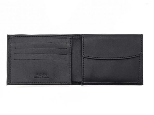 La Guêpe - Petite Maroquinerie - Portefeuille "Luxe" en cuir noir - 12 cm 3 volets à l'italienne - PM-015-01