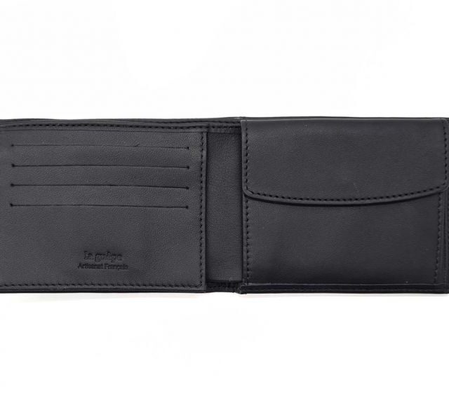 La Guêpe - Petite Maroquinerie - Portefeuille "Luxe" en cuir noir - 12 cm 3 volets à l'italienne - PM-015-01