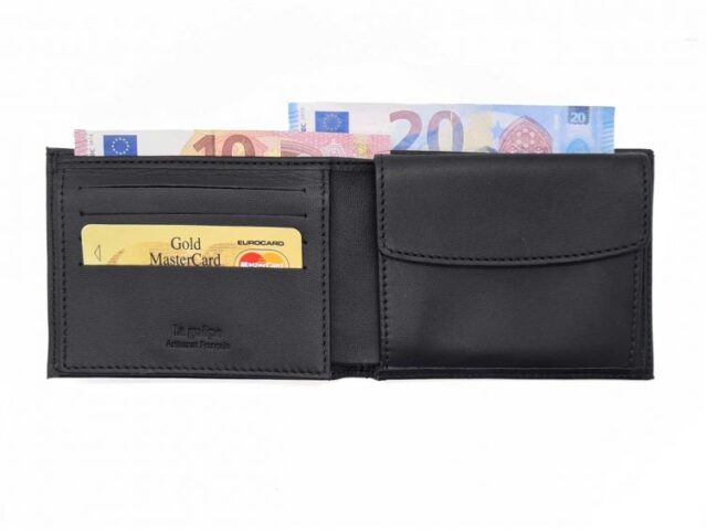 La Guêpe - Petite Maroquinerie - Portefeuille "Luxe" en cuir noir - 12 cm 3 volets à l'italienne - PM-015-01