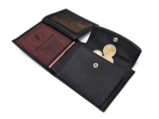 La Guêpe - Petite Maroquinerie - Portefeuille "Luxe" en cuir noir - 12 cm 3 volets à l'italienne - PM-015-01