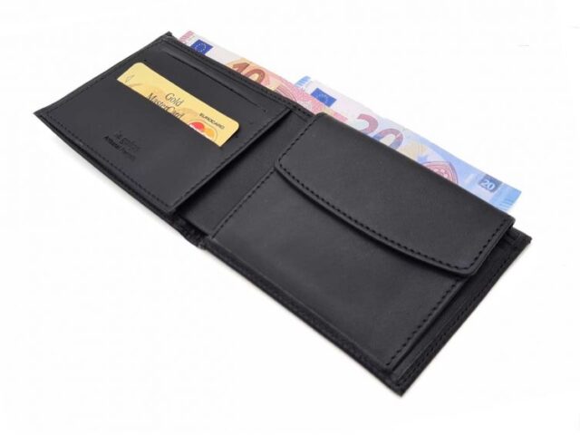 La Guêpe - Petite Maroquinerie - Portefeuille "Luxe" en cuir noir - 12 cm 3 volets à l'italienne - PM-015-01