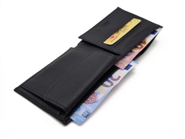 La Guêpe - Petite Maroquinerie - Portefeuille "Luxe" en cuir noir - 12 cm 3 volets à l'italienne - PM-015-01