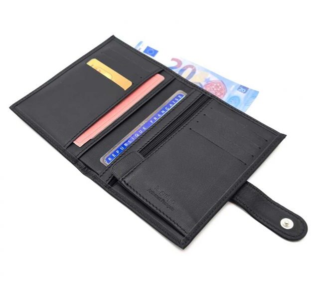 La Guêpe - Petite Maroquinerie - Portefeuille "Luxe" en cuir noir - 13 cm