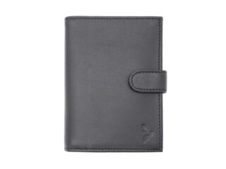 La Guêpe - Portefeuille “Luxe” en cuir noir – 13 cm, 3 volets avec patte – PM-007-01