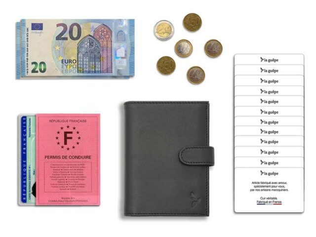 La Guêpe - Petite Maroquinerie - Portefeuille "Luxe" en cuir noir - 13 cm