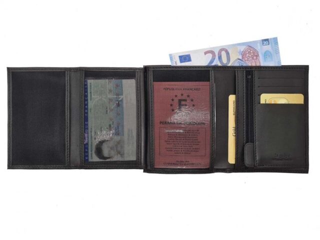 La Guêpe - Petite Maroquinerie - Portefeuille "Luxe" en cuir noir - 13 cm - PM-028-01